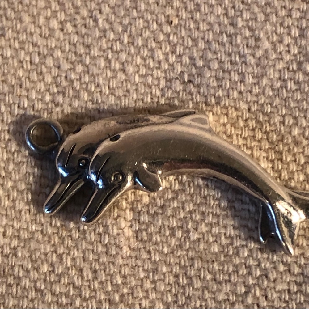 .925 Sterling Silver Dolphins Charm - needs jump ring